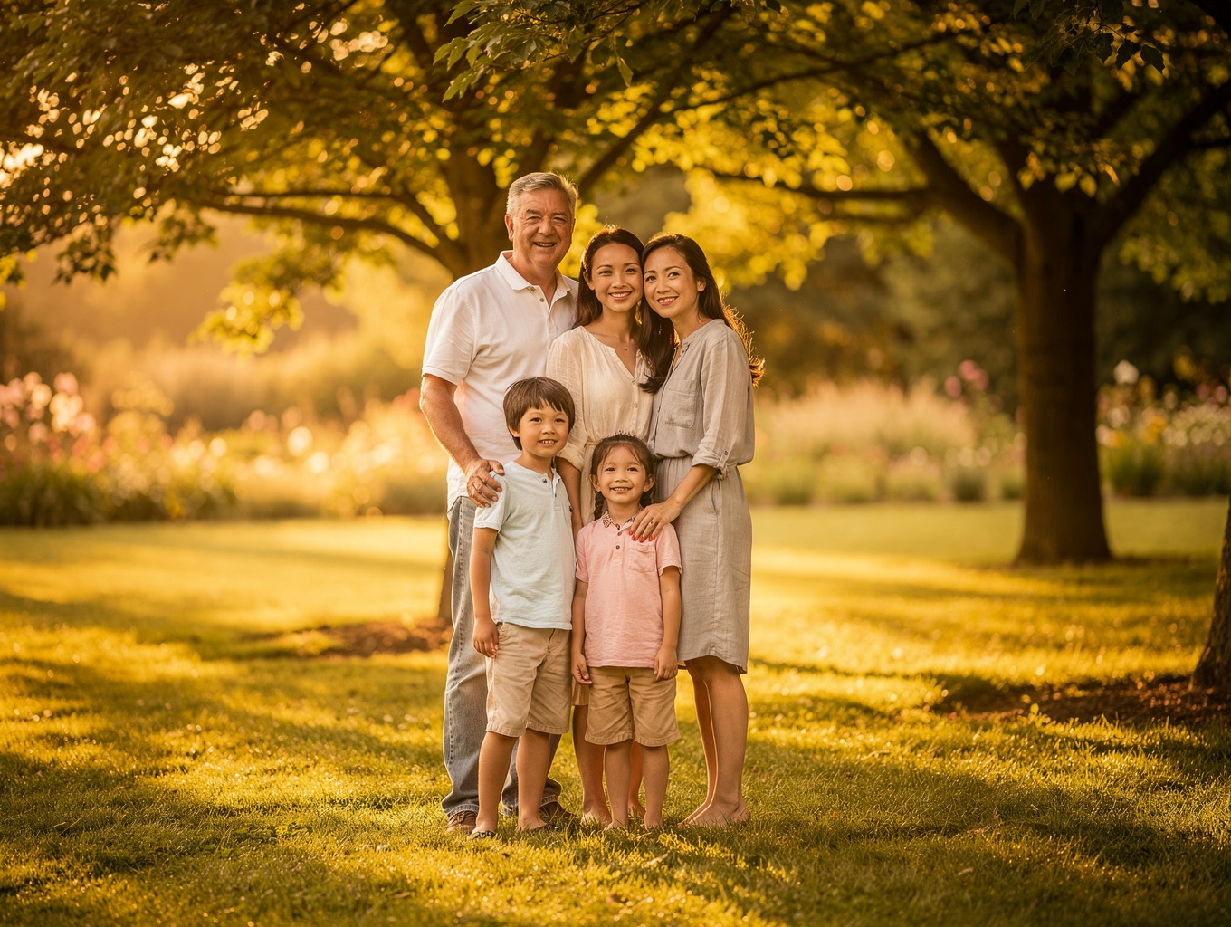 The family standing by the blackcurrant rows at Waipuna Farm in Canterbury